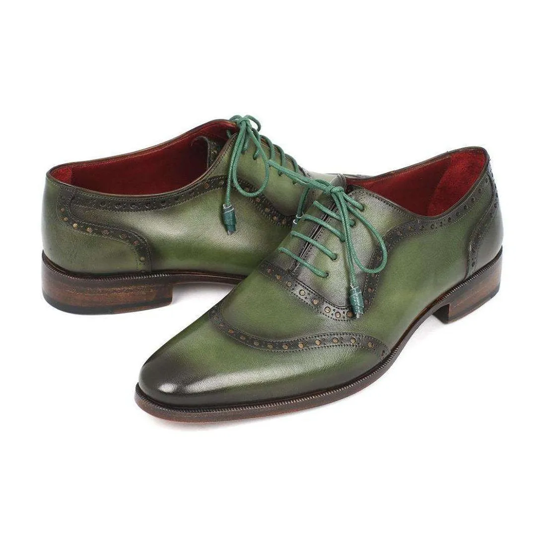 Paul Parkman Handmade Designer Shoes Men's Handmade Designer Shoes Calfskin Green Oxfords (PM5245)