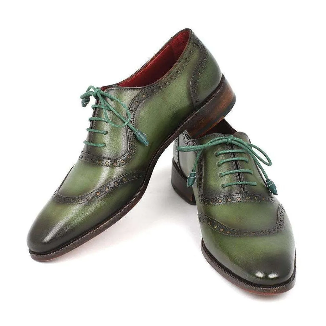 Paul Parkman Handmade Designer Shoes Men's Handmade Designer Shoes Calfskin Green Oxfords (PM5245)