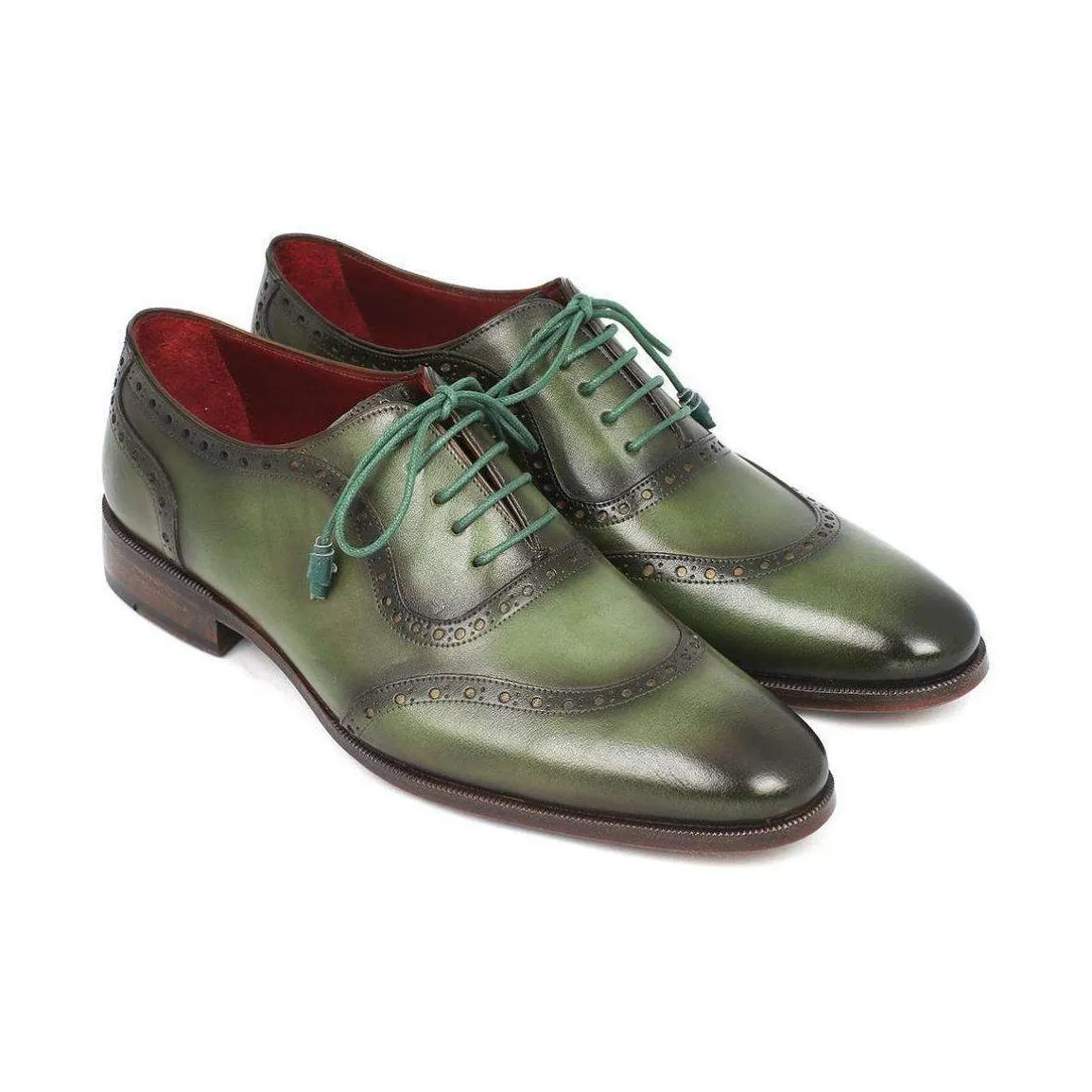 Paul Parkman Handmade Designer Shoes Men's Handmade Designer Shoes Calfskin Green Oxfords (PM5245)