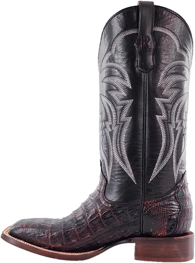 R. Watson Square Toe Caiman Tail Exotic Western Boot, Black Cherry