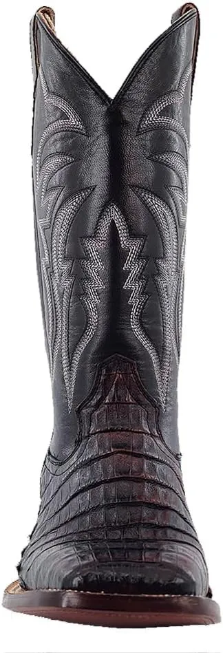 R. Watson Square Toe Caiman Tail Exotic Western Boot, Black Cherry