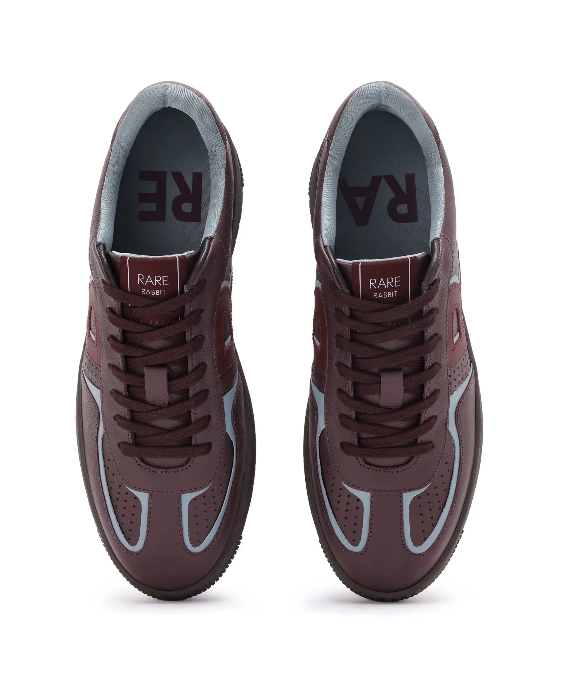 Rare Rabbit Men Ascend Burgundy Dual Tone Genuine Leather Lace-Up Low Top Sneaker Shoes