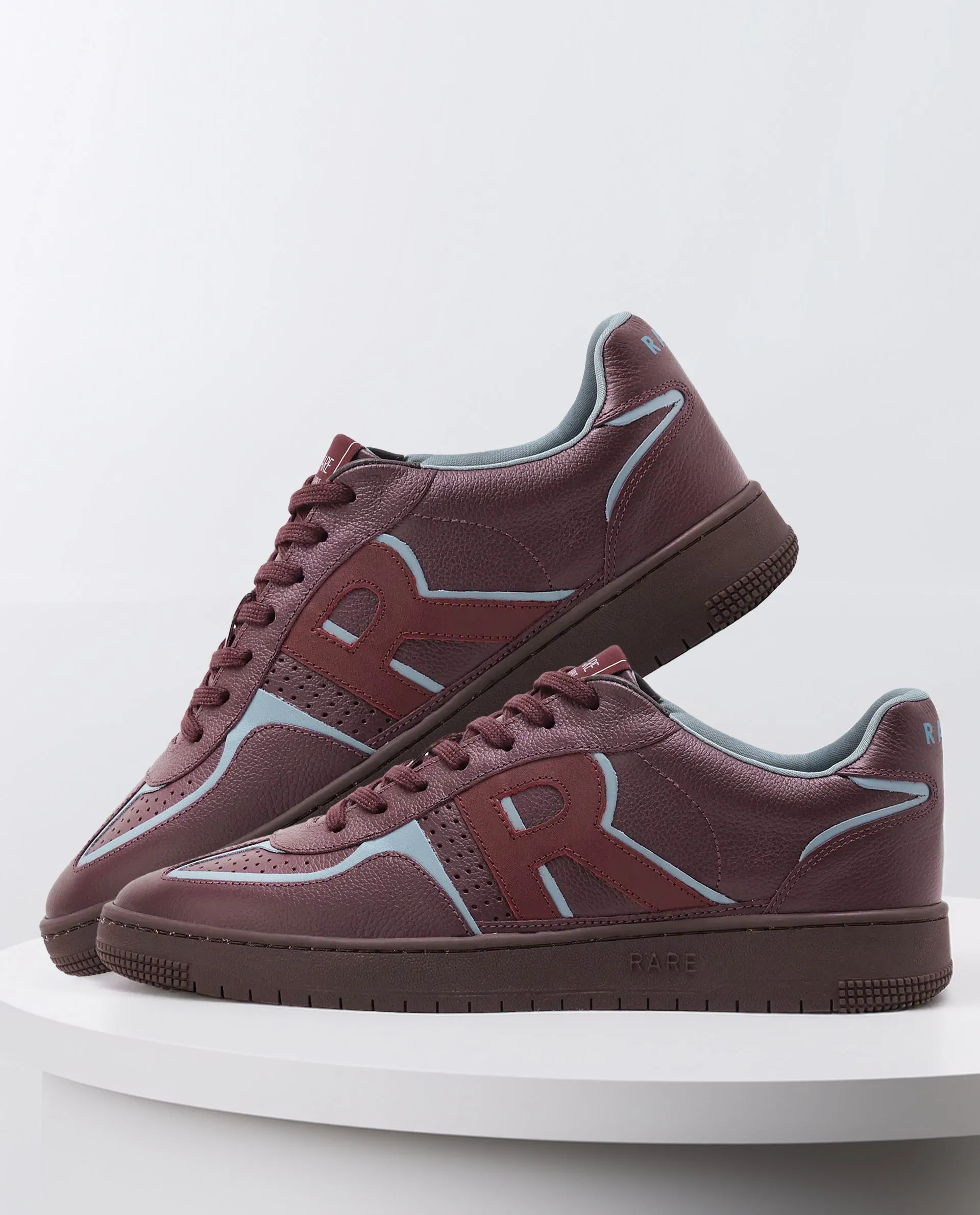 Rare Rabbit Men Ascend Burgundy Dual Tone Genuine Leather Lace-Up Low Top Sneaker Shoes