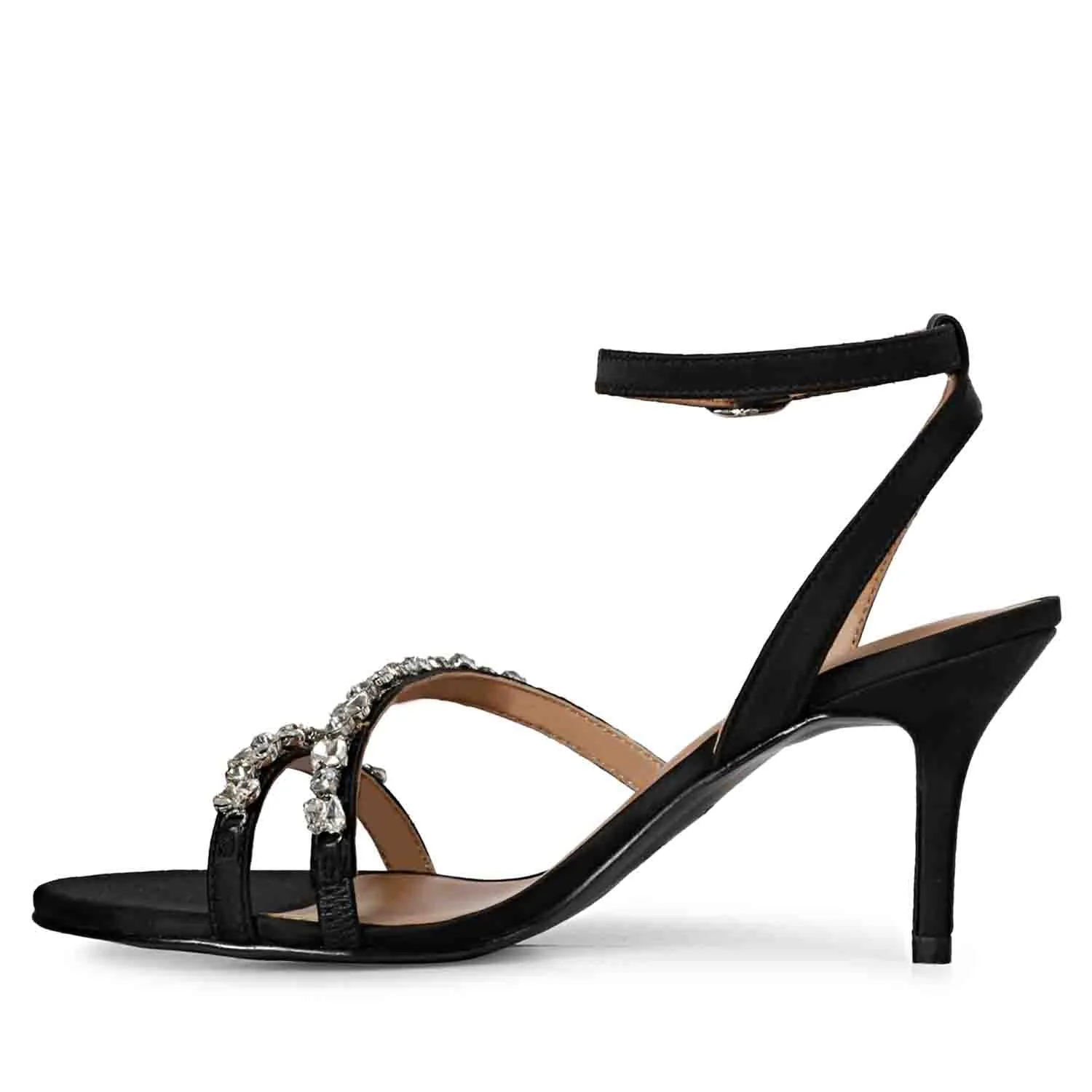 Saint Isla Stone embellished Black Leather Strappy Stilettos