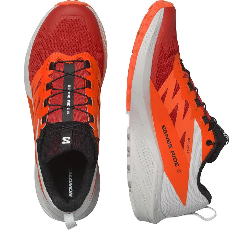 Salomon Men's Sense Ride 5 Trail Running Shoes Lunar Rock / Shocking Orange / Fiery Red