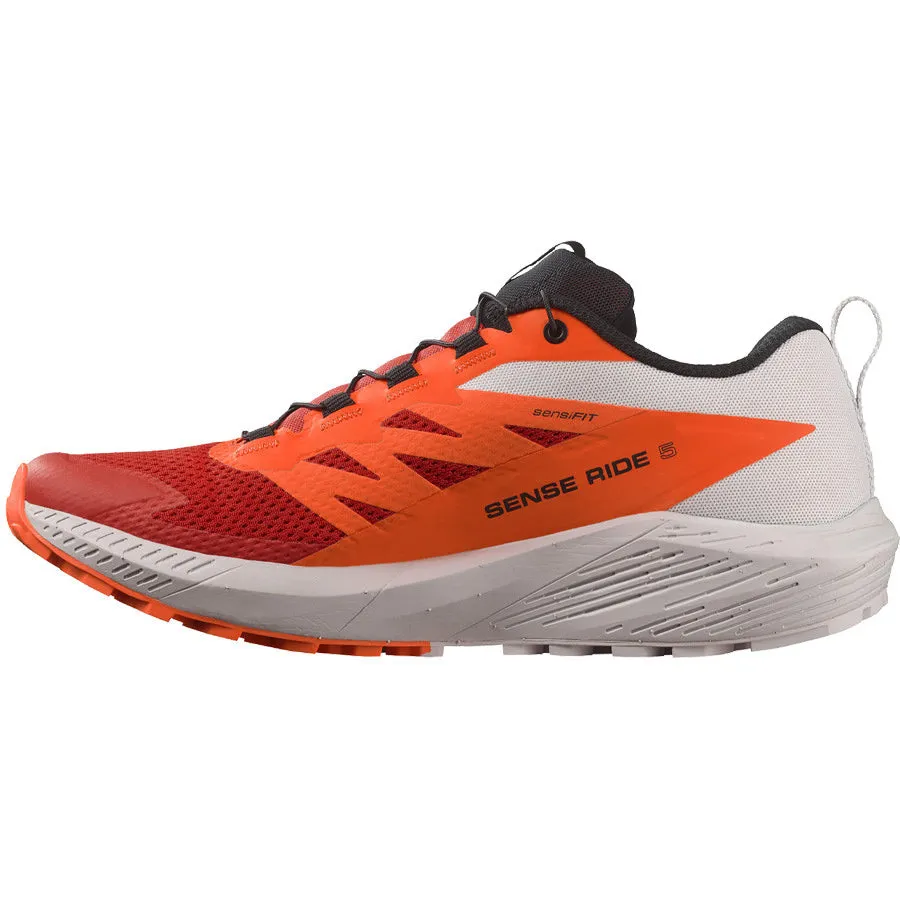 Salomon Men's Sense Ride 5 Trail Running Shoes Lunar Rock / Shocking Orange / Fiery Red