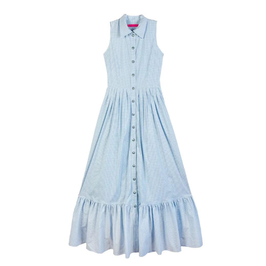 SAMPLE - BURU x Hunter Blake Sleeveless Tiered Shirtdress - Blue Gingham