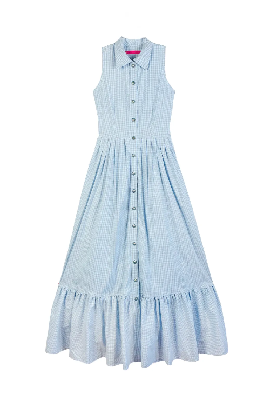 SAMPLE - BURU x Hunter Blake Sleeveless Tiered Shirtdress - Blue Gingham