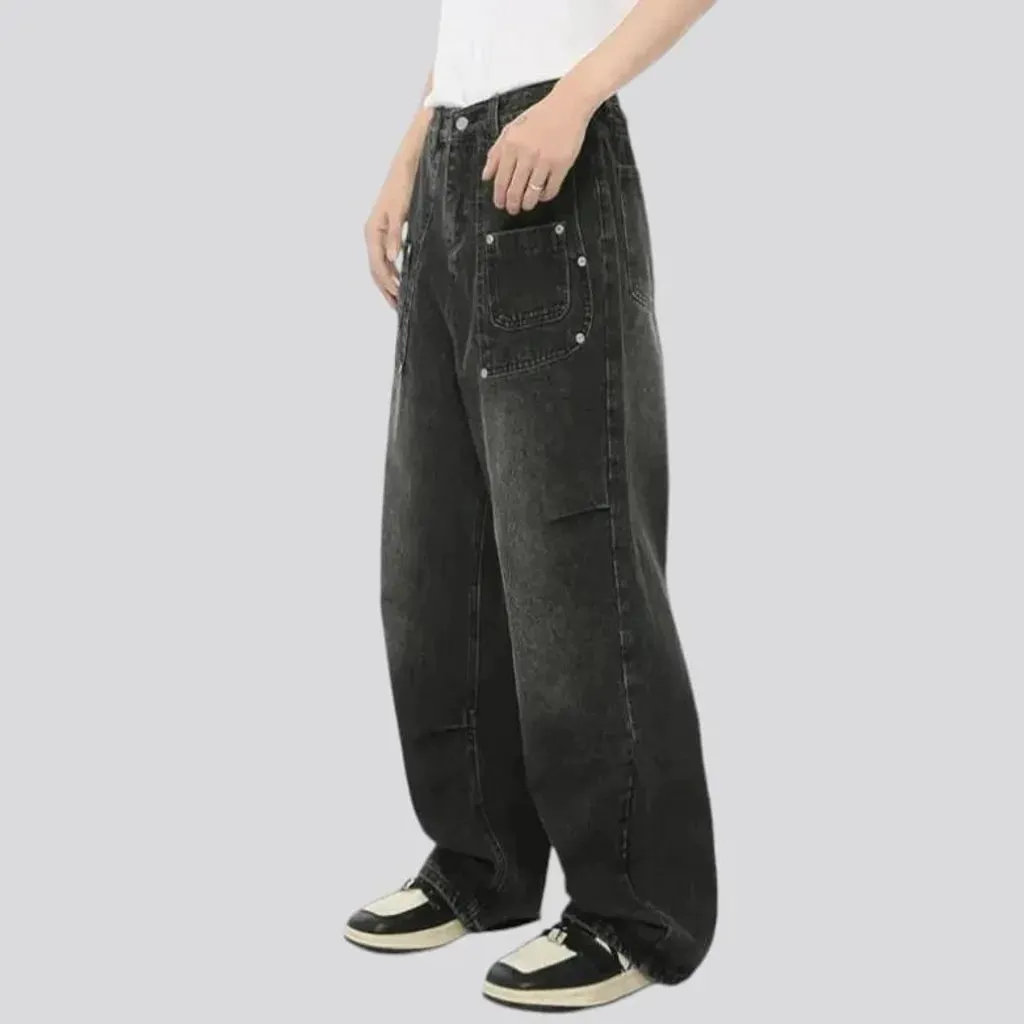 Sanded boho style baggy men's jeans