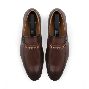 Scaled Sleek Buckled Loafers-Brown