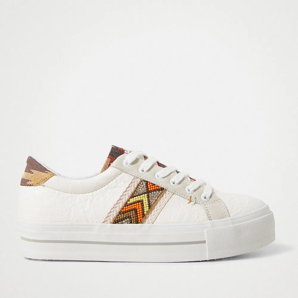 Scarpe Donna DESIGUAL Sneakers con Suola Spessa Etniche colore Bianco