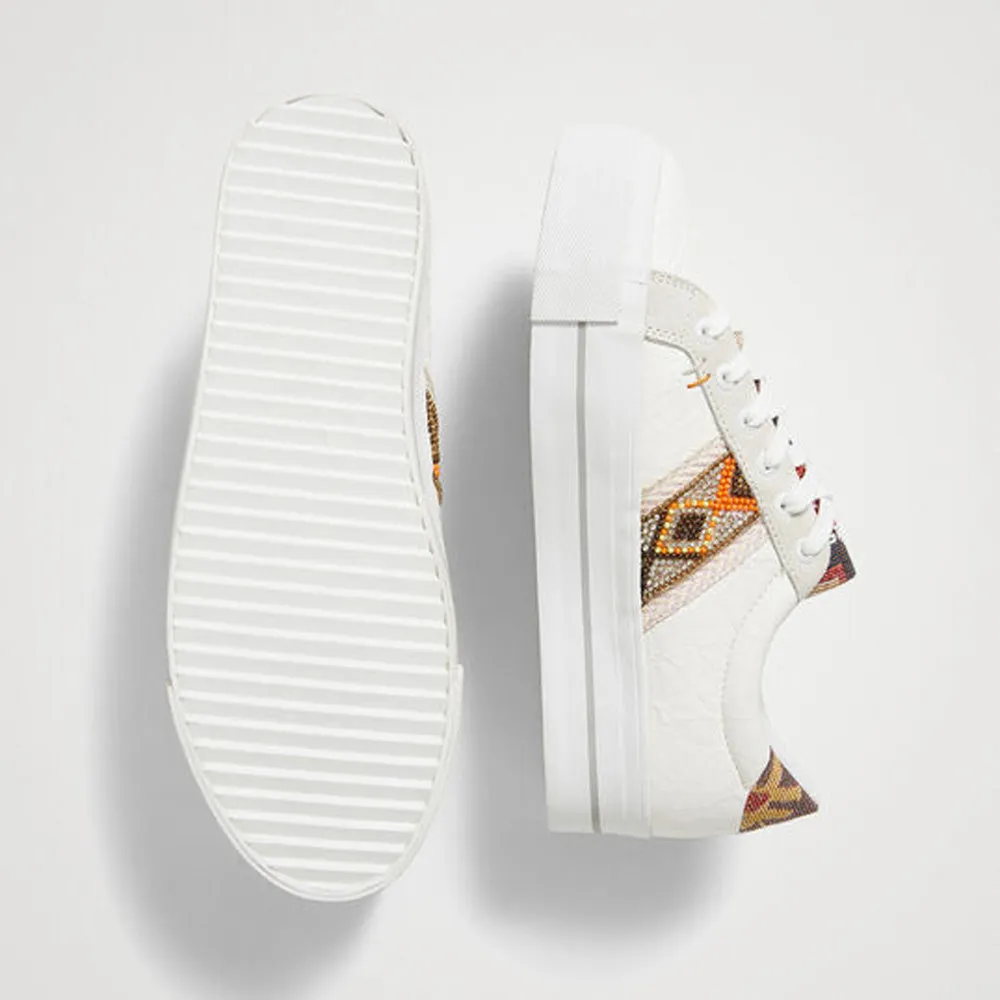 Scarpe Donna DESIGUAL Sneakers con Suola Spessa Etniche colore Bianco