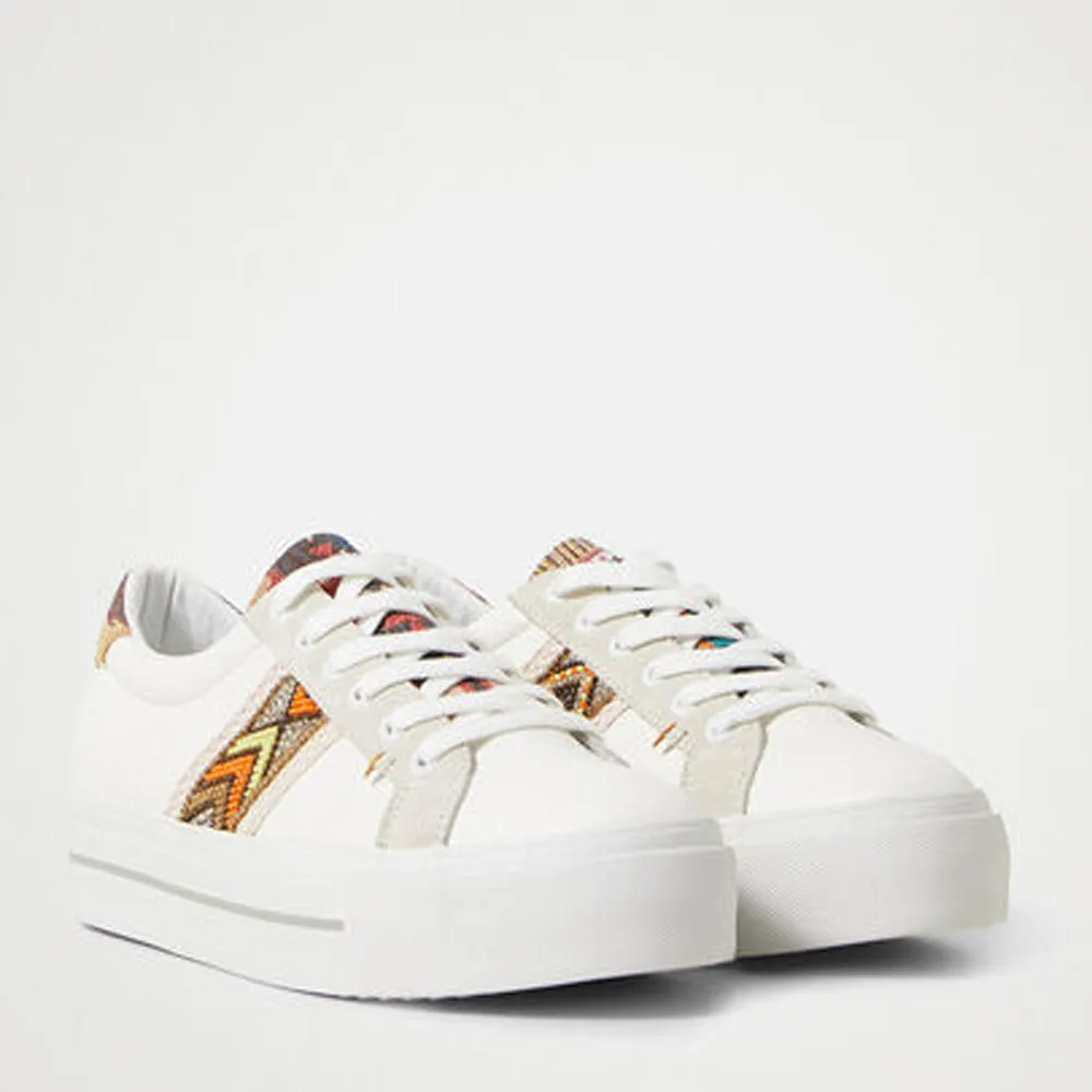 Scarpe Donna DESIGUAL Sneakers con Suola Spessa Etniche colore Bianco