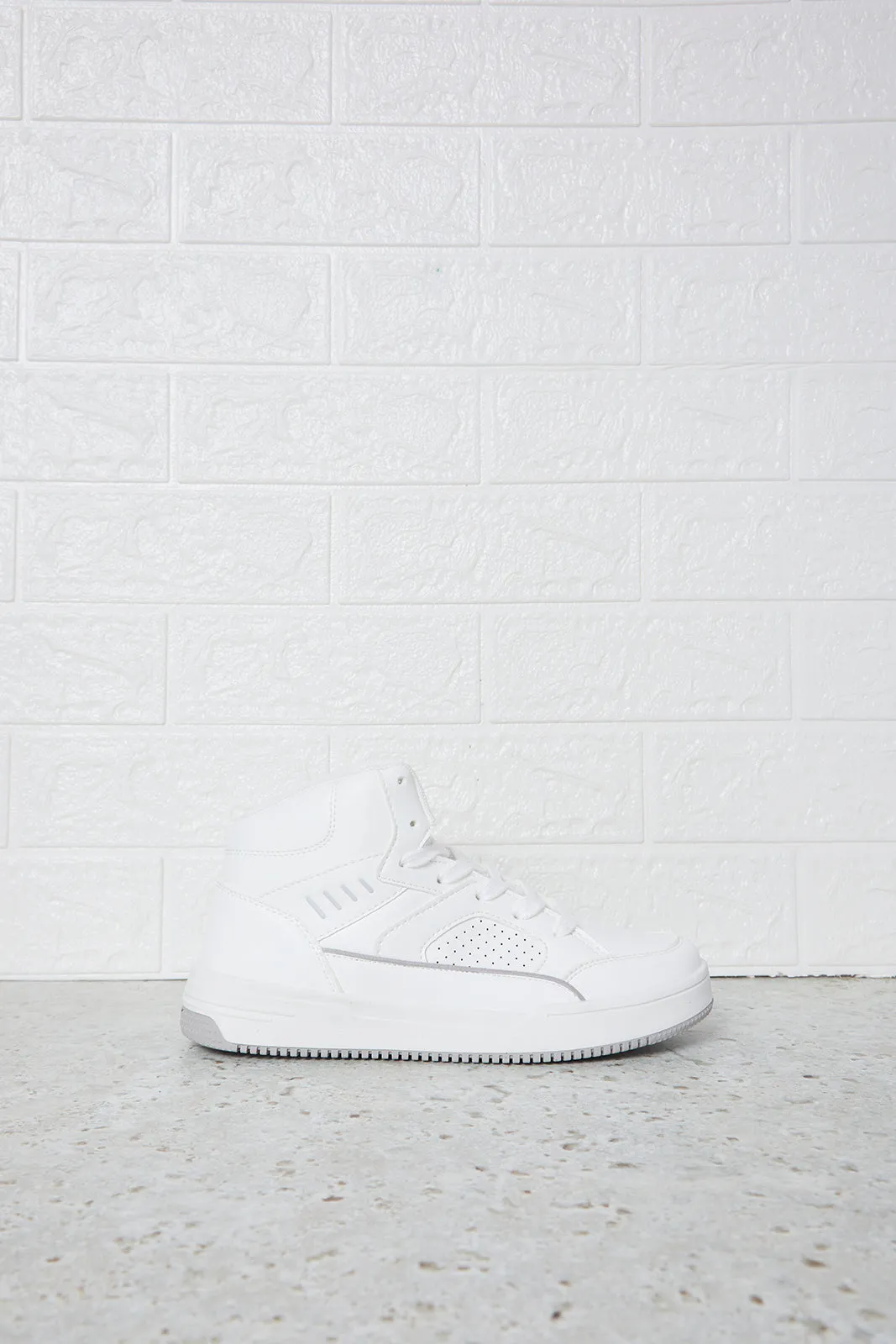 Senior Boys White Material Block Hightop Sneakers