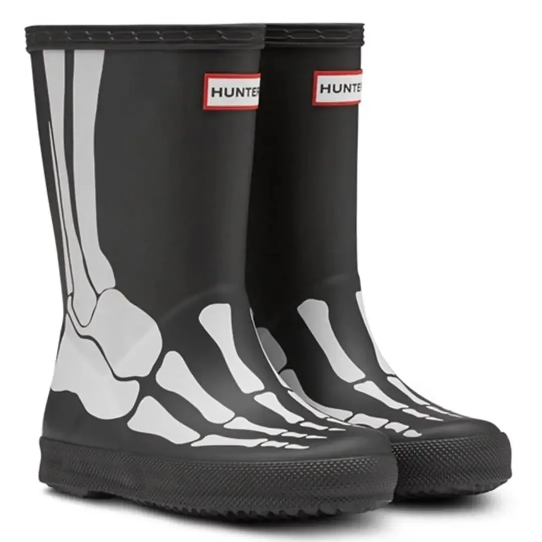 Skeleton Children's Wellington Boots - Black by Hunter