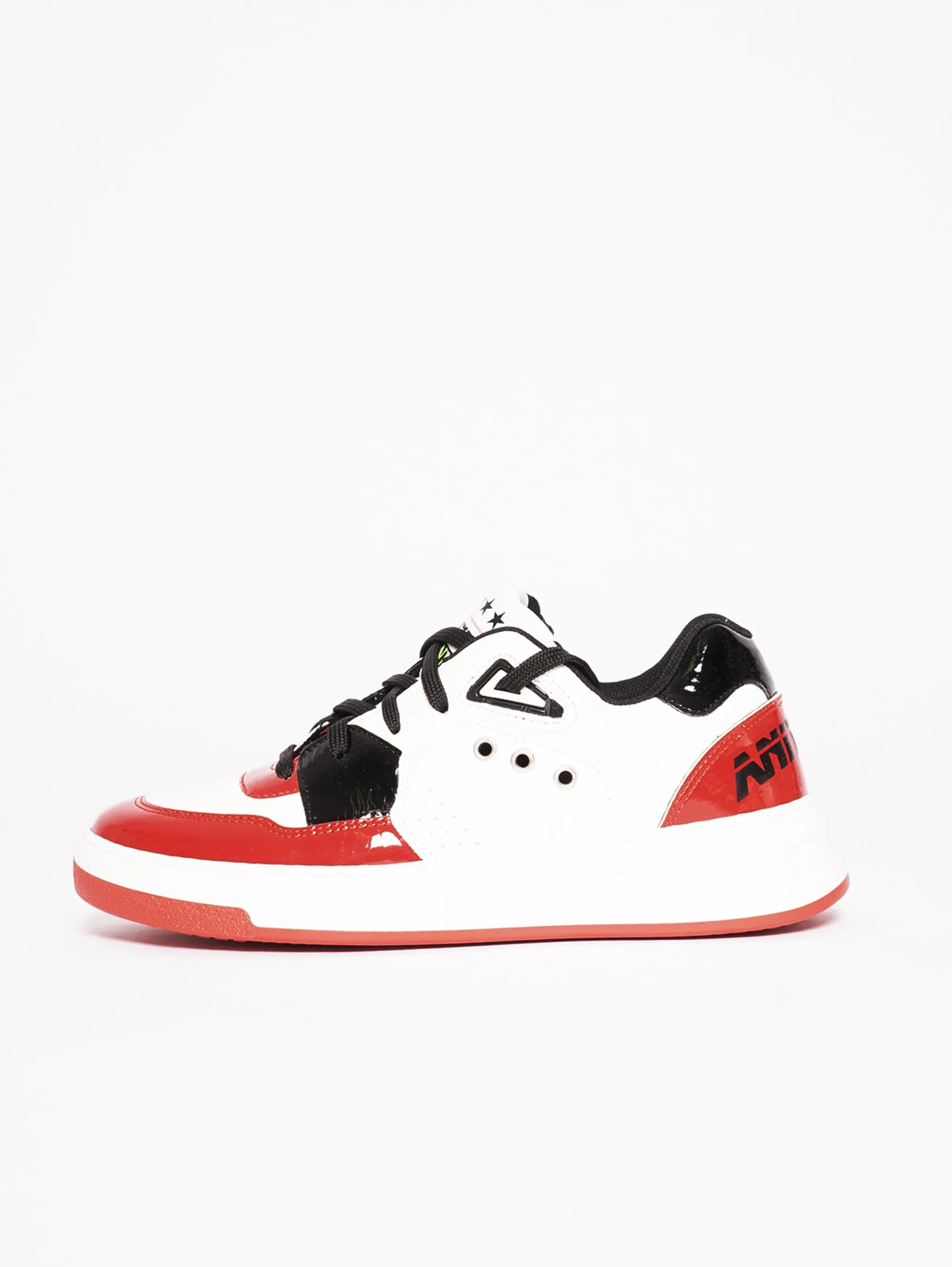 Sneaker in Pelle Effetto Vinile Bianco/Nero/Rosso