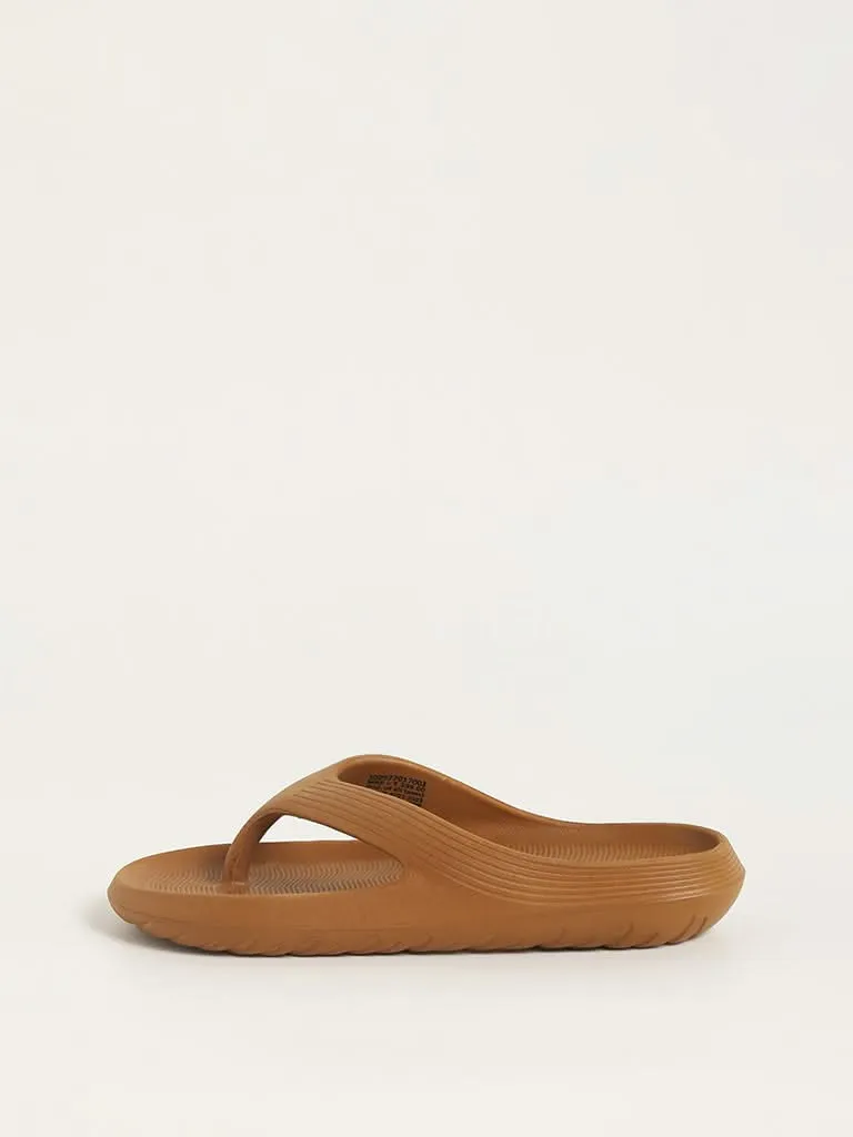 SOLEPLAY Brown Ribbed Textured Flip-Flops