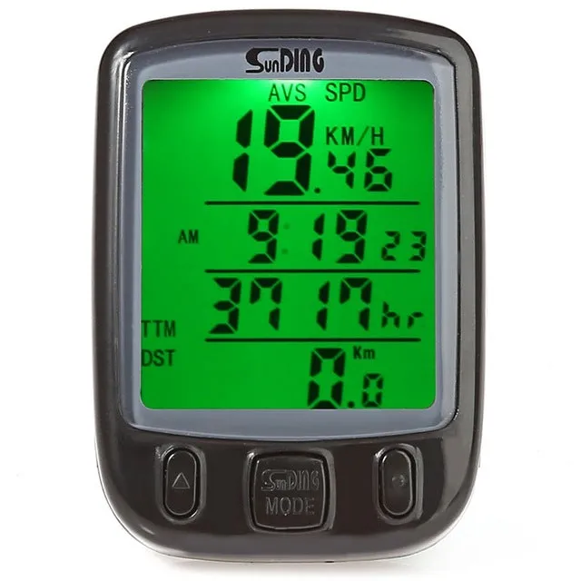 SunDing Bicycle Computer Include Battery Waterproof Cycling Odometer Speedometer With Green LCD Backlight Bike Computer SD-563B