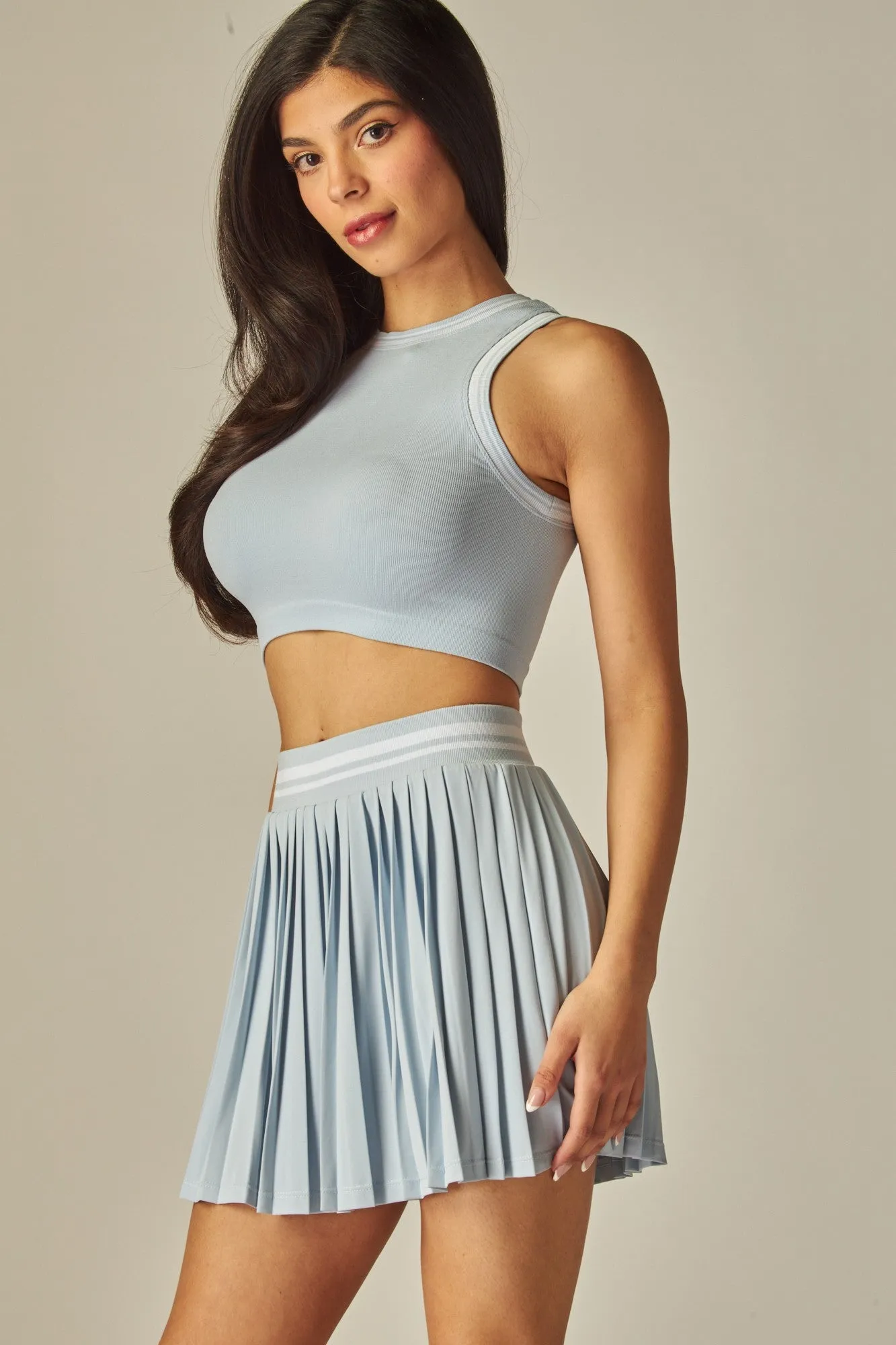 Tennis Club Jersey Stripe Mini Skirt - Seashell Blue