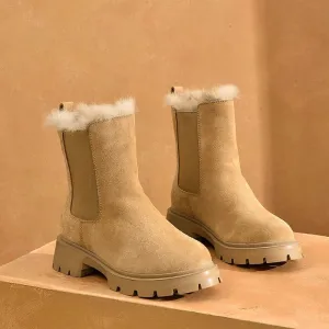 Warm and Versatile Round Toe Suede Platform Winter Boots